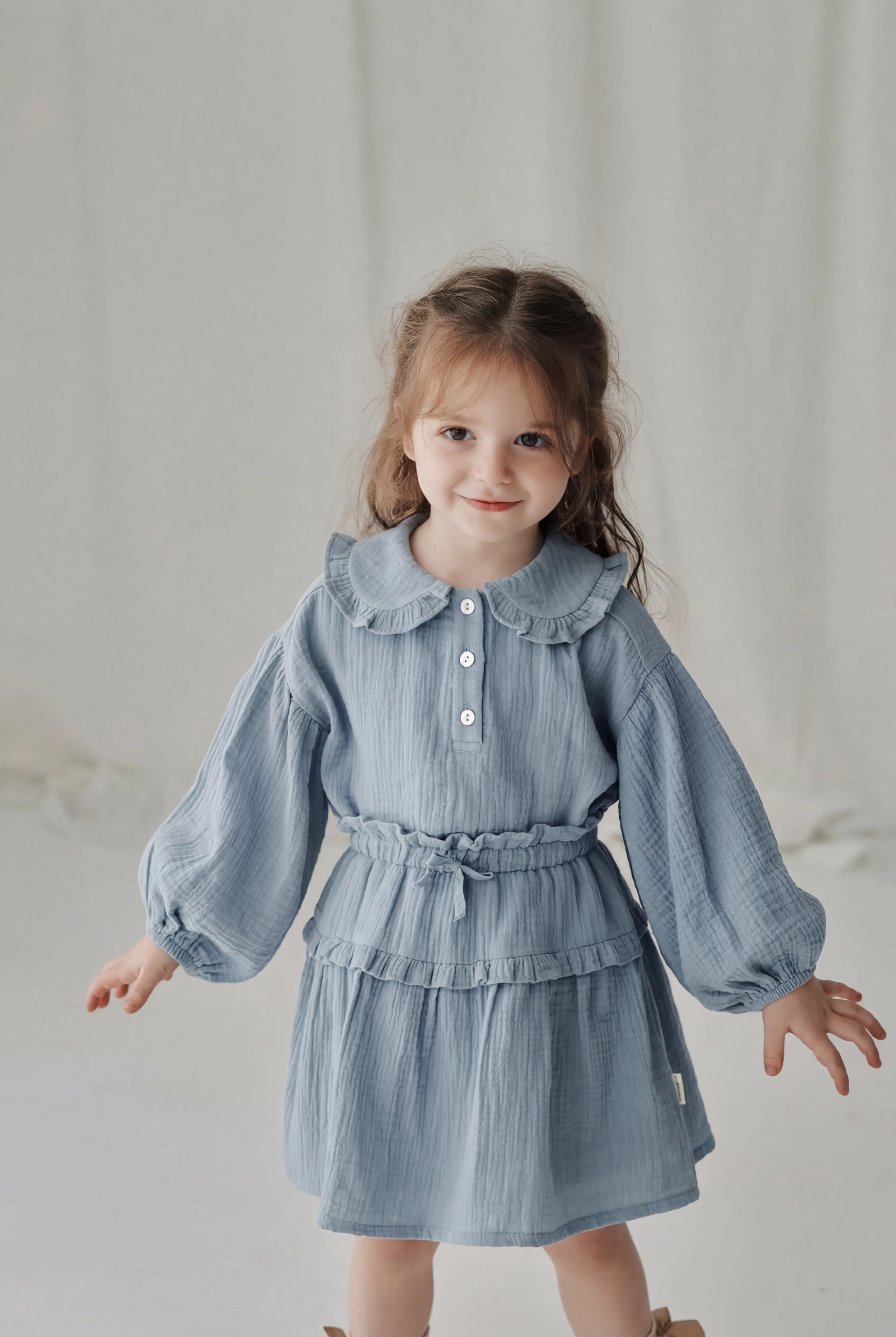 Cotton Crème Gauze Top - Blue