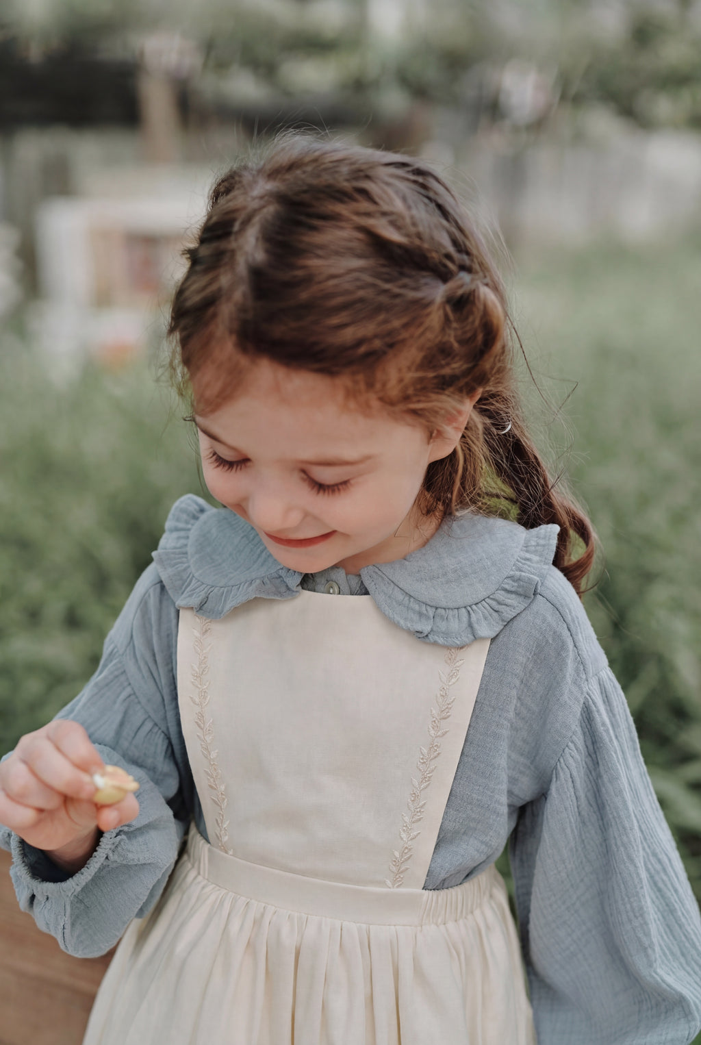 Cotton Crème Gauze Top - Blue